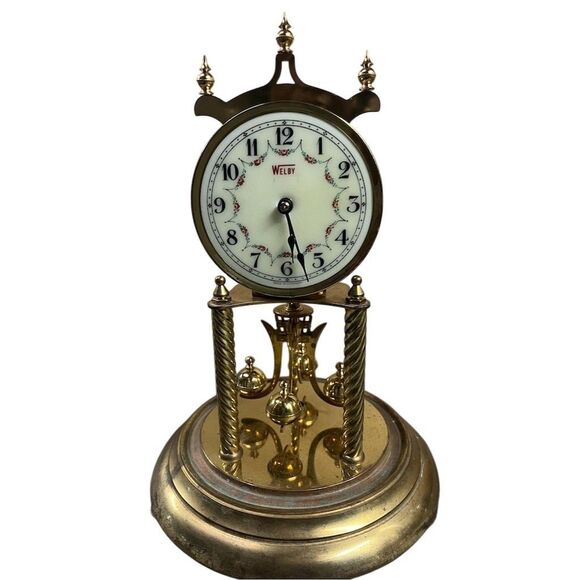 Vintage Welby Anniversary Dome Clock Brass Porcelain Dial Germany - Untested - Picture 2 of 4